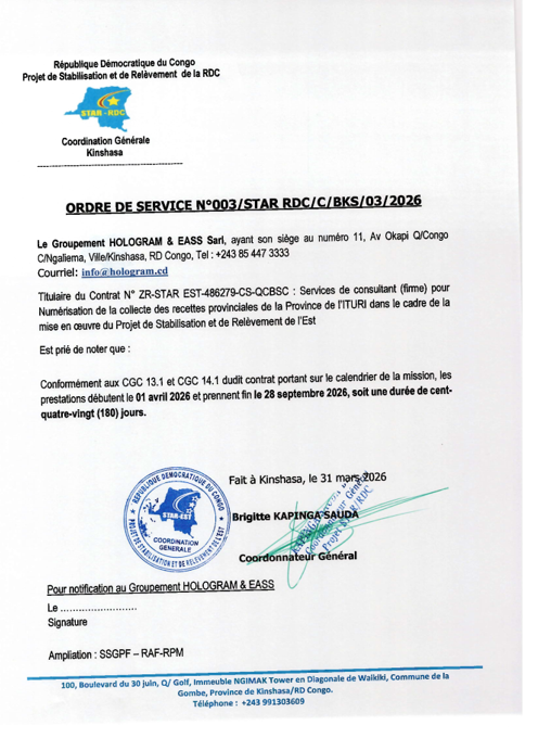 Attestation Projet STAR RDC